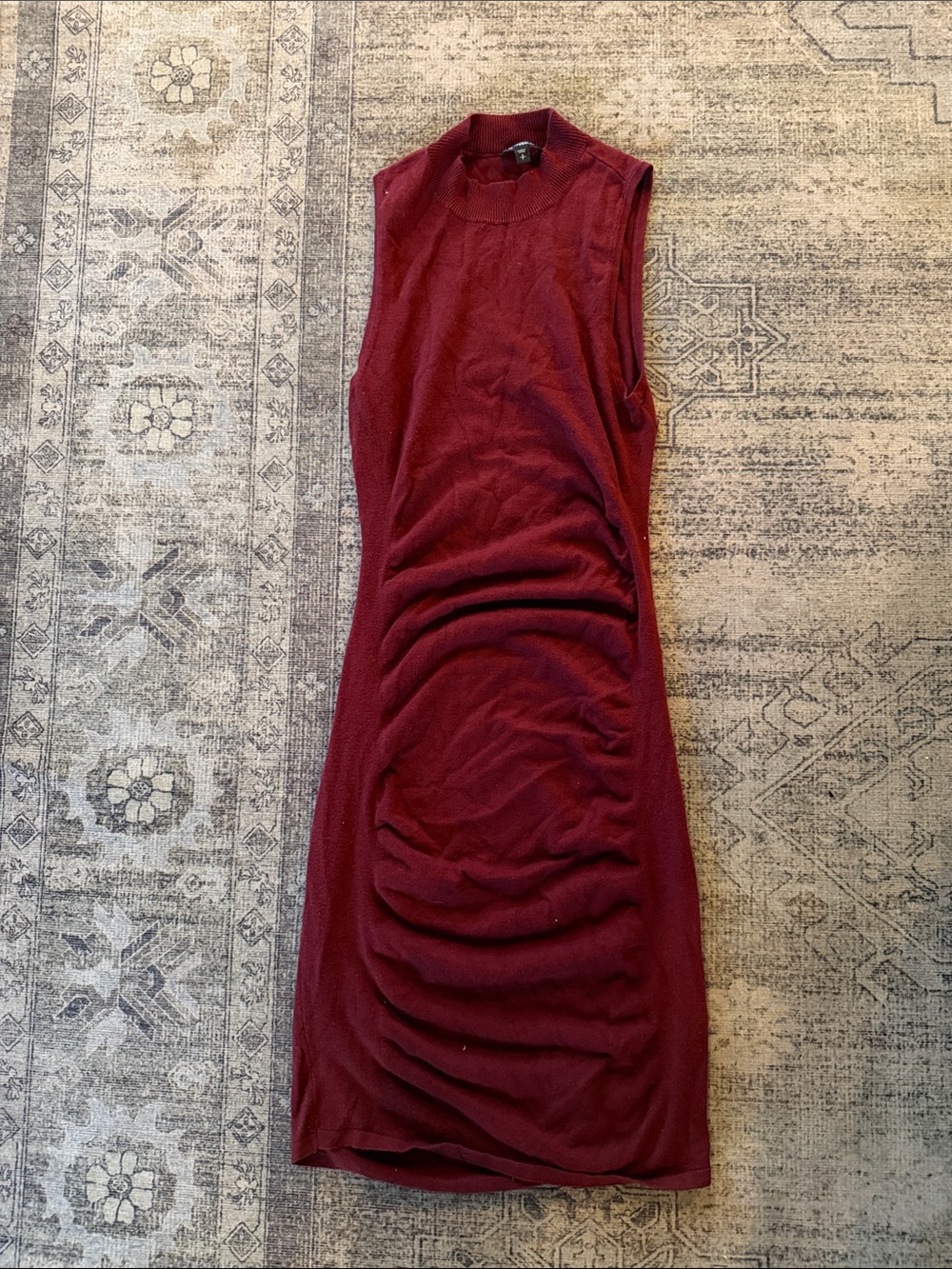 Express Sleeveless Ruched Dress in Wine